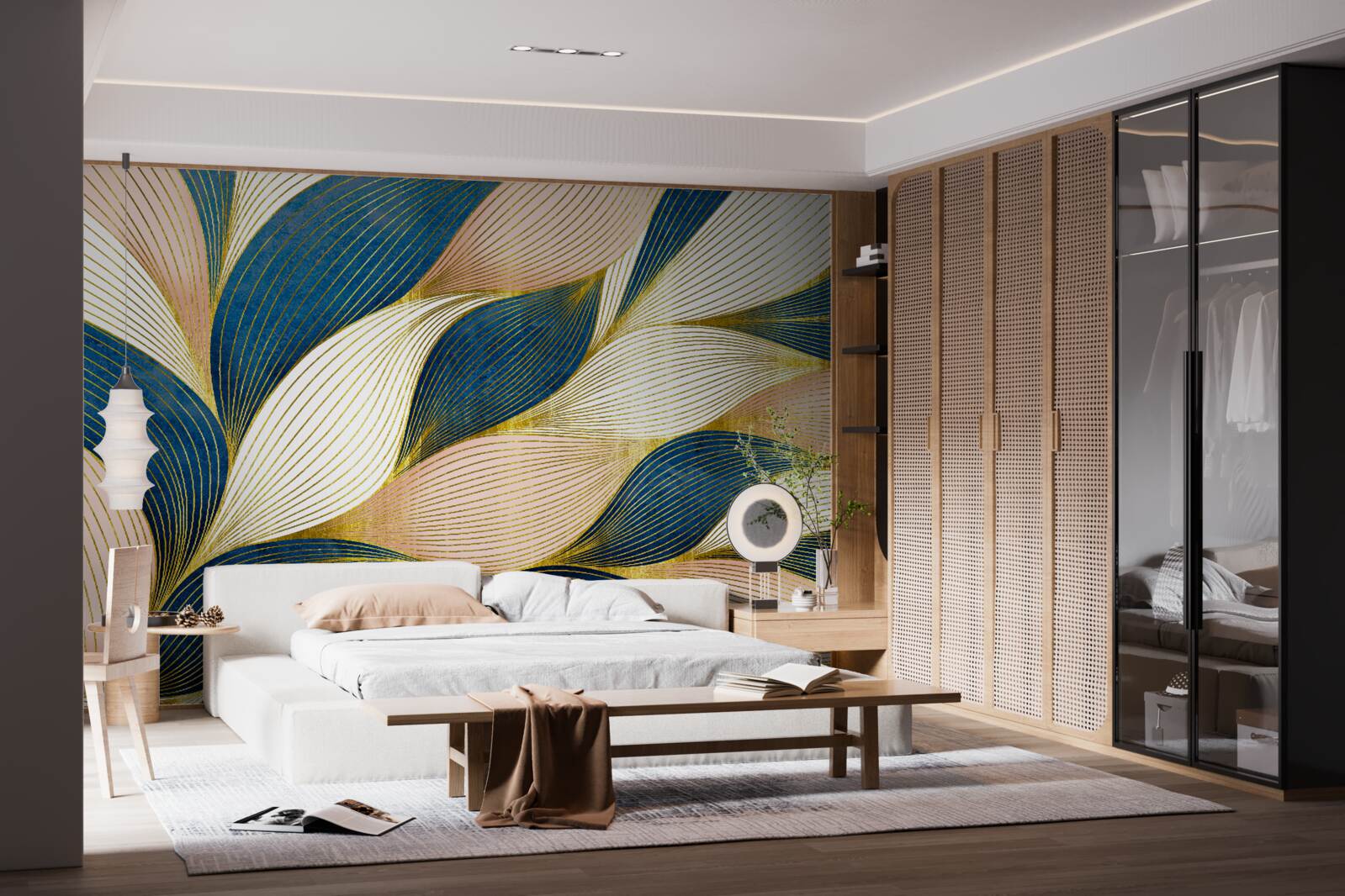 Фотошпалери плетене синє та золоте листя