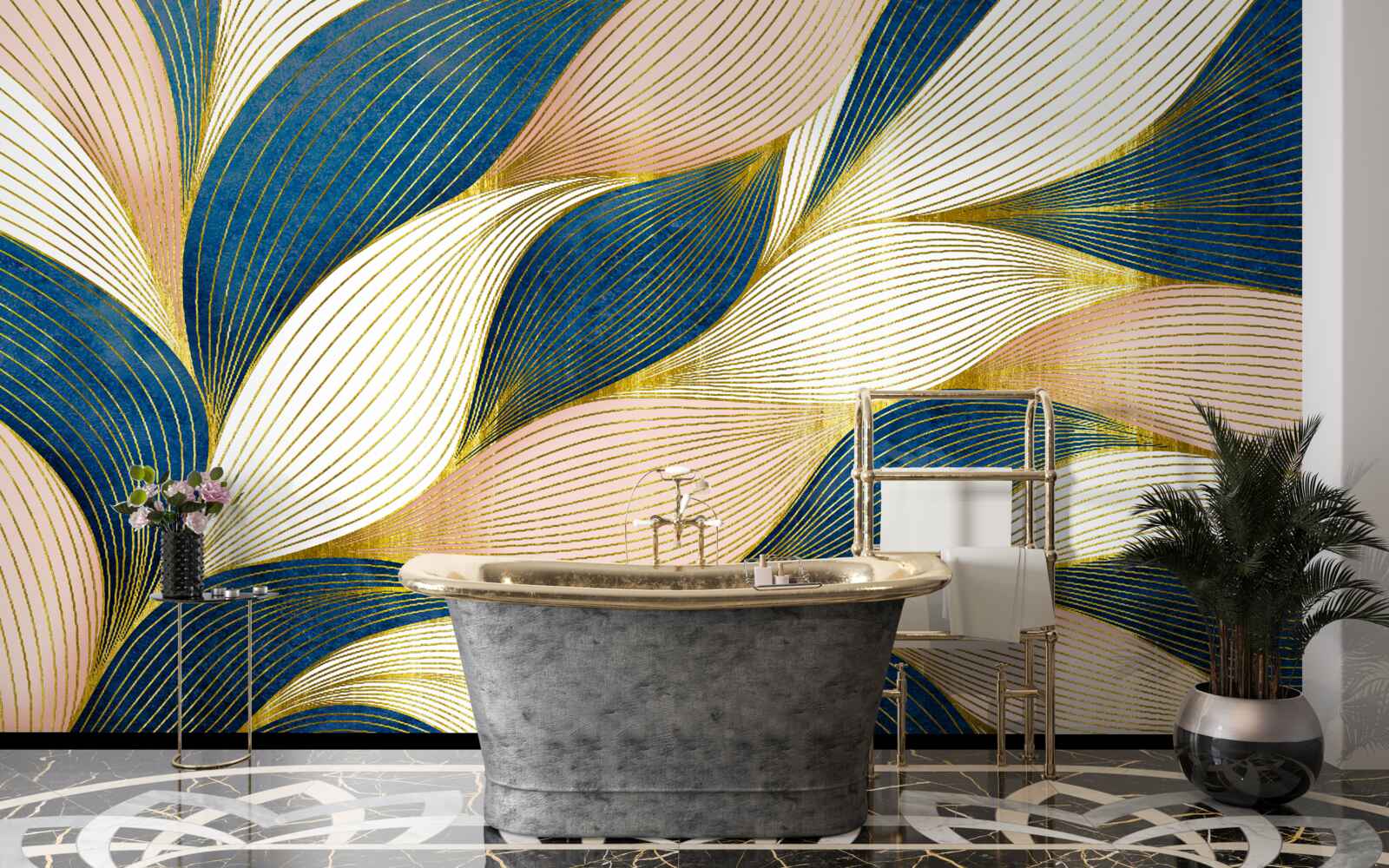 Фотошпалери плетене синє та золоте листя