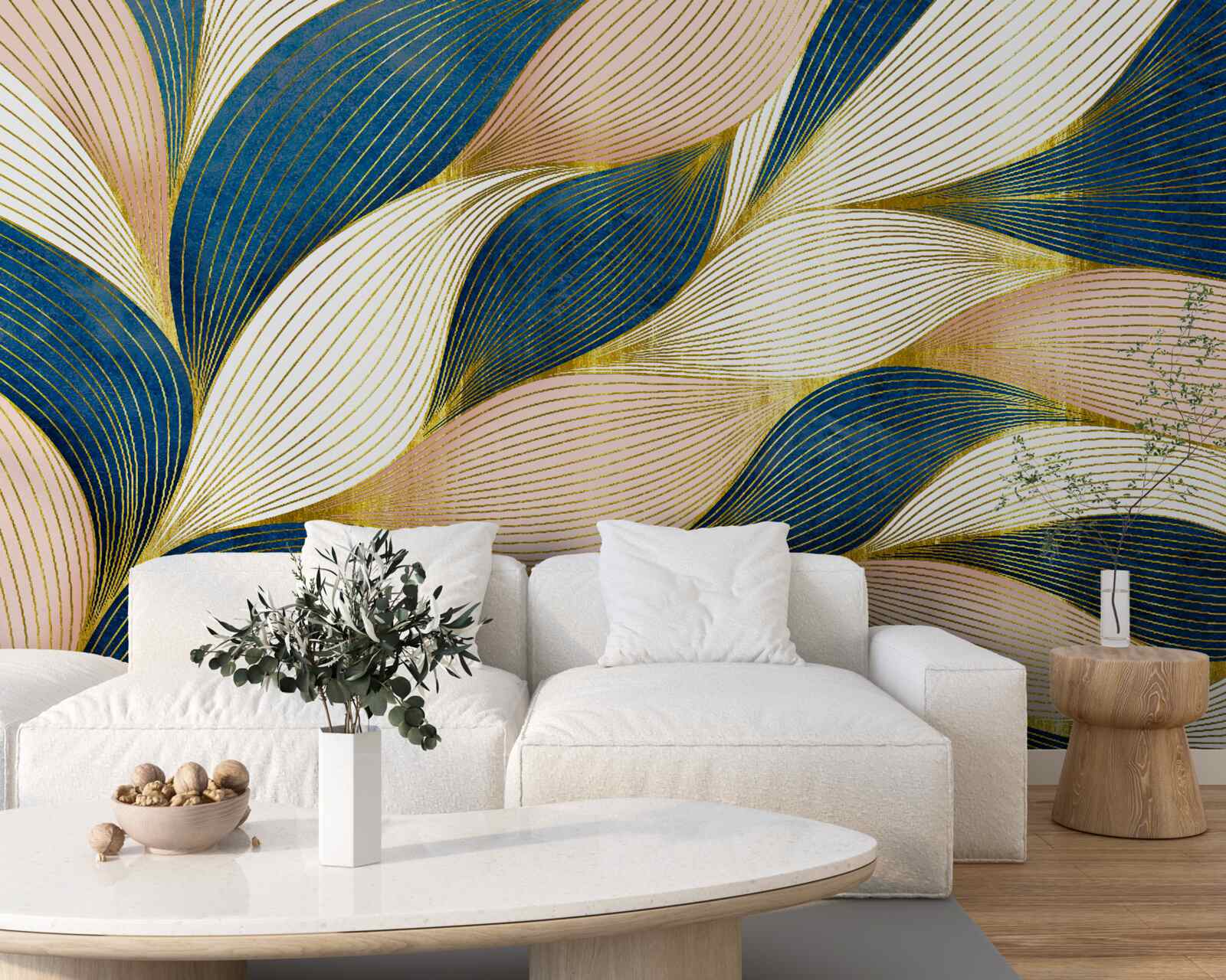 Фотошпалери плетене синє та золоте листя