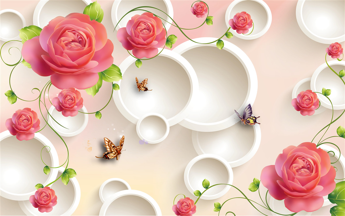 Фотошпалери червоні квіти троянди та білі кола