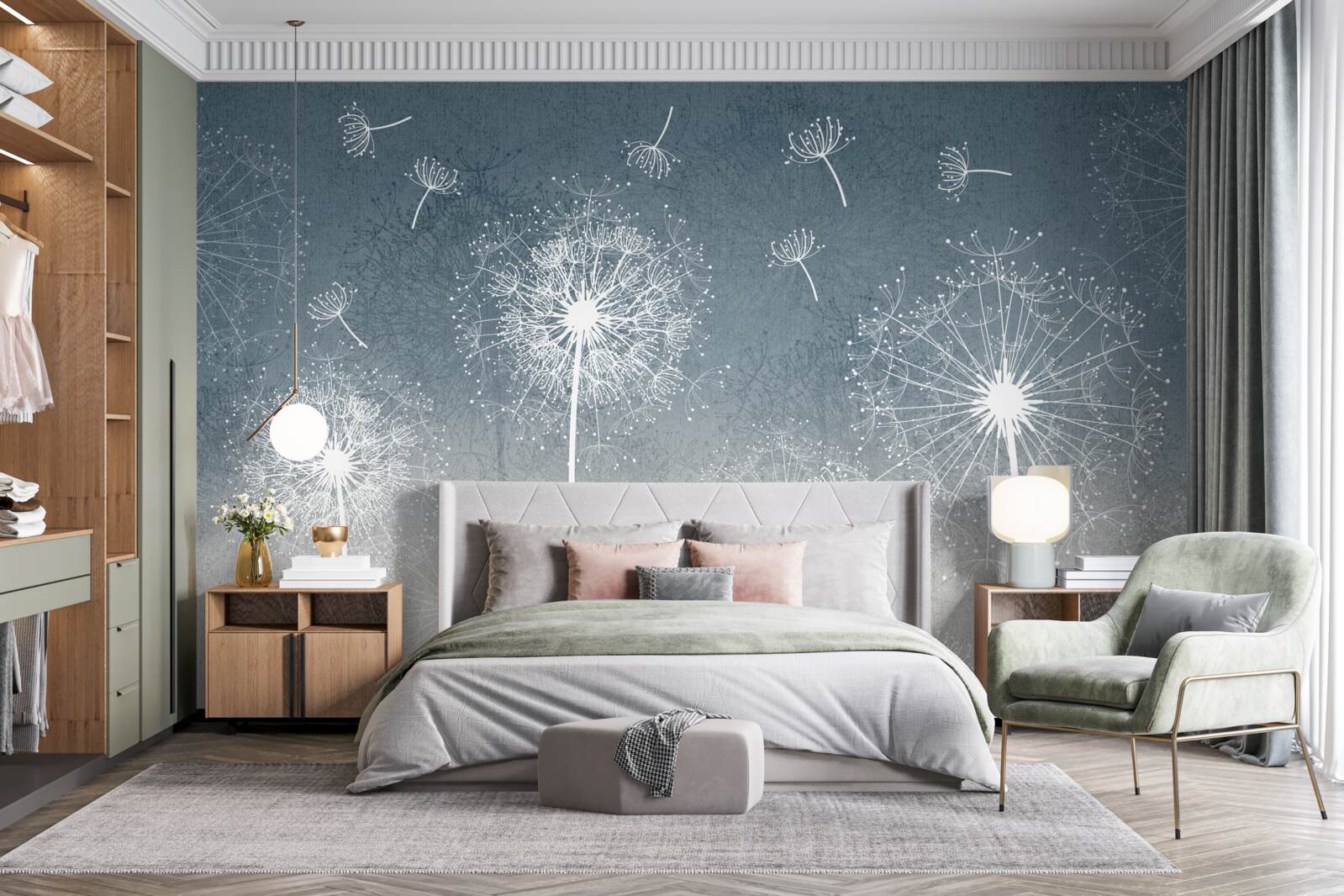 Фотошпалери легкий політ кульбаби в сутінках