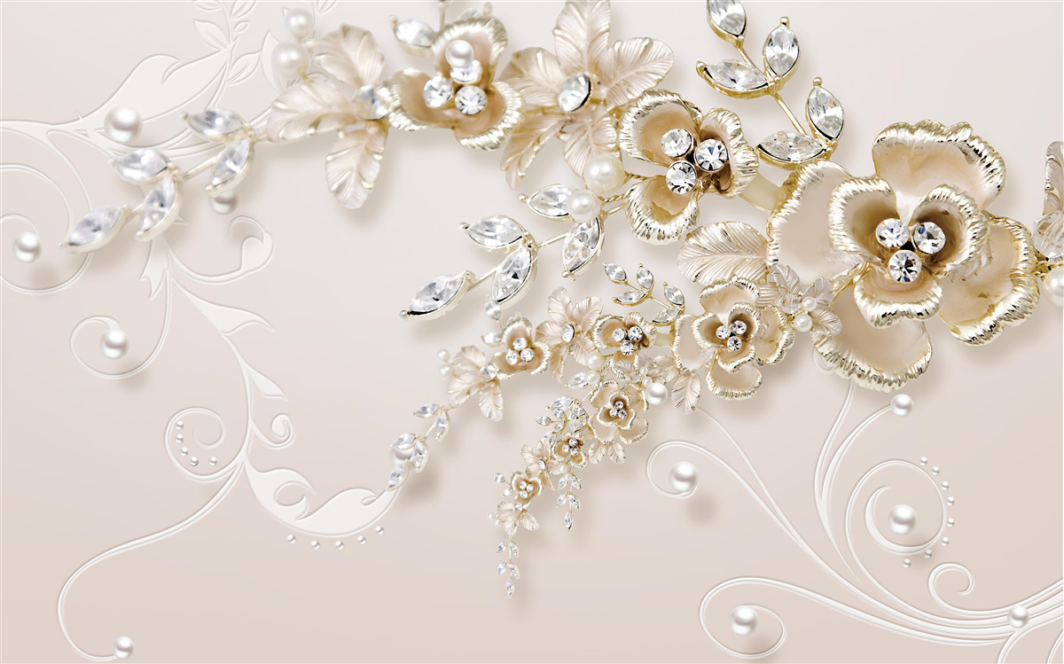 Фотошпалери гілки, що цвітуть золотом, всипані камінням