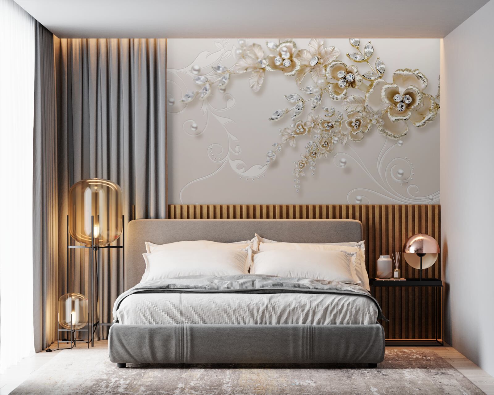 Фотошпалери гілки, що цвітуть золотом, всипані камінням