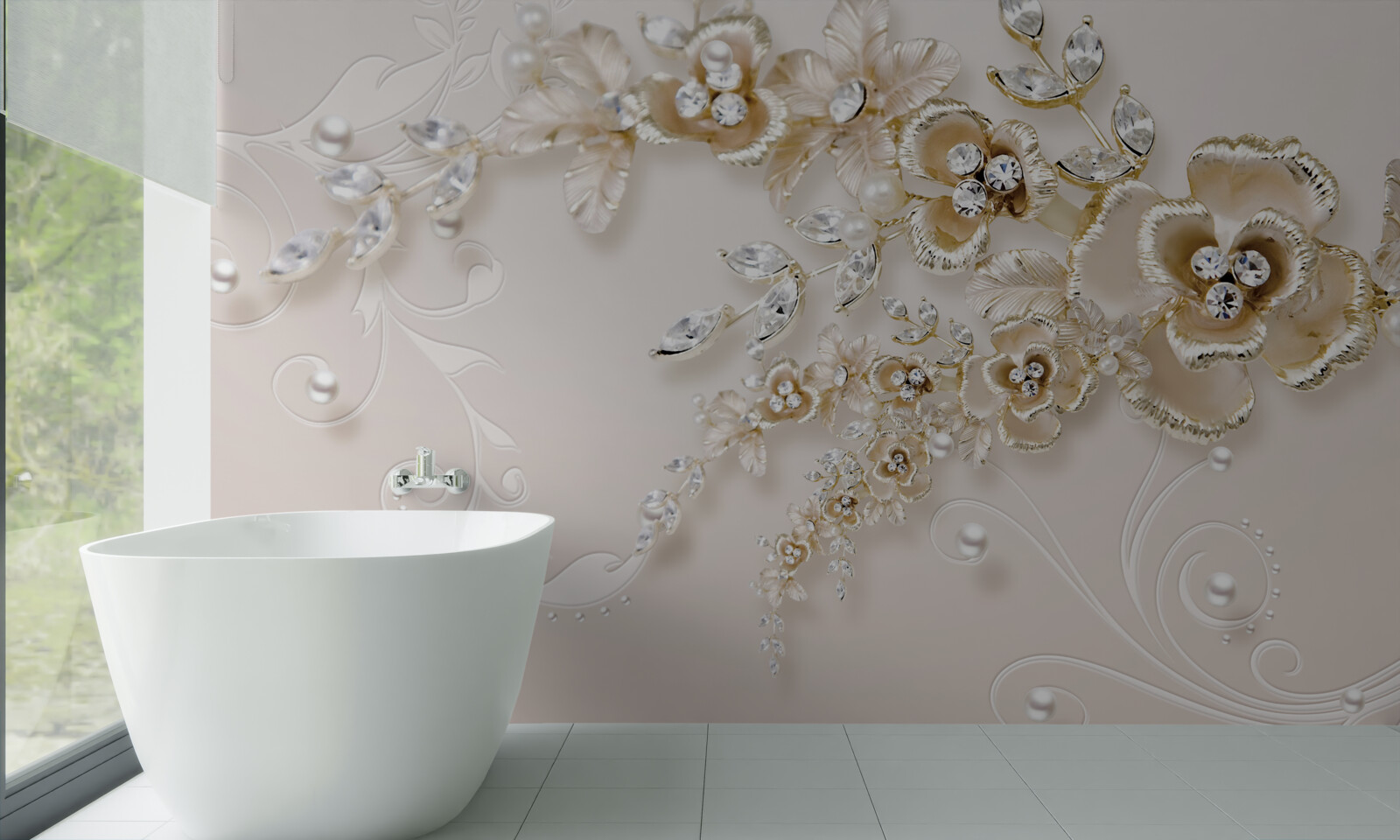 Фотошпалери гілки, що цвітуть золотом, всипані камінням