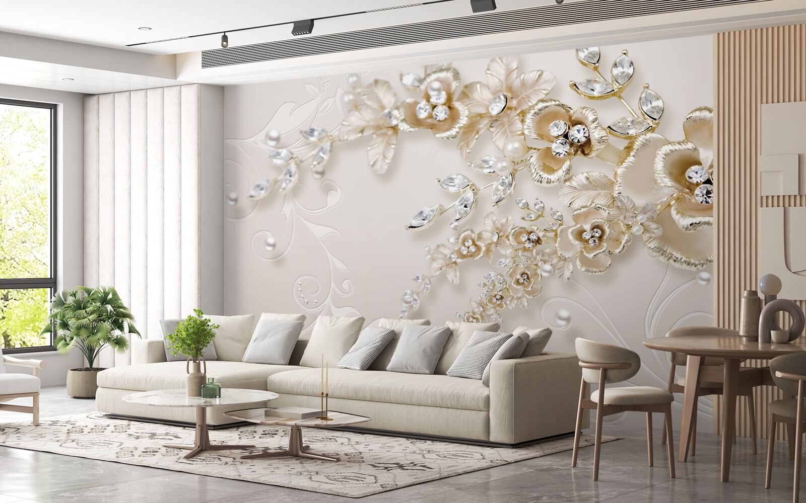 Фотошпалери гілки, що цвітуть золотом, всипані камінням