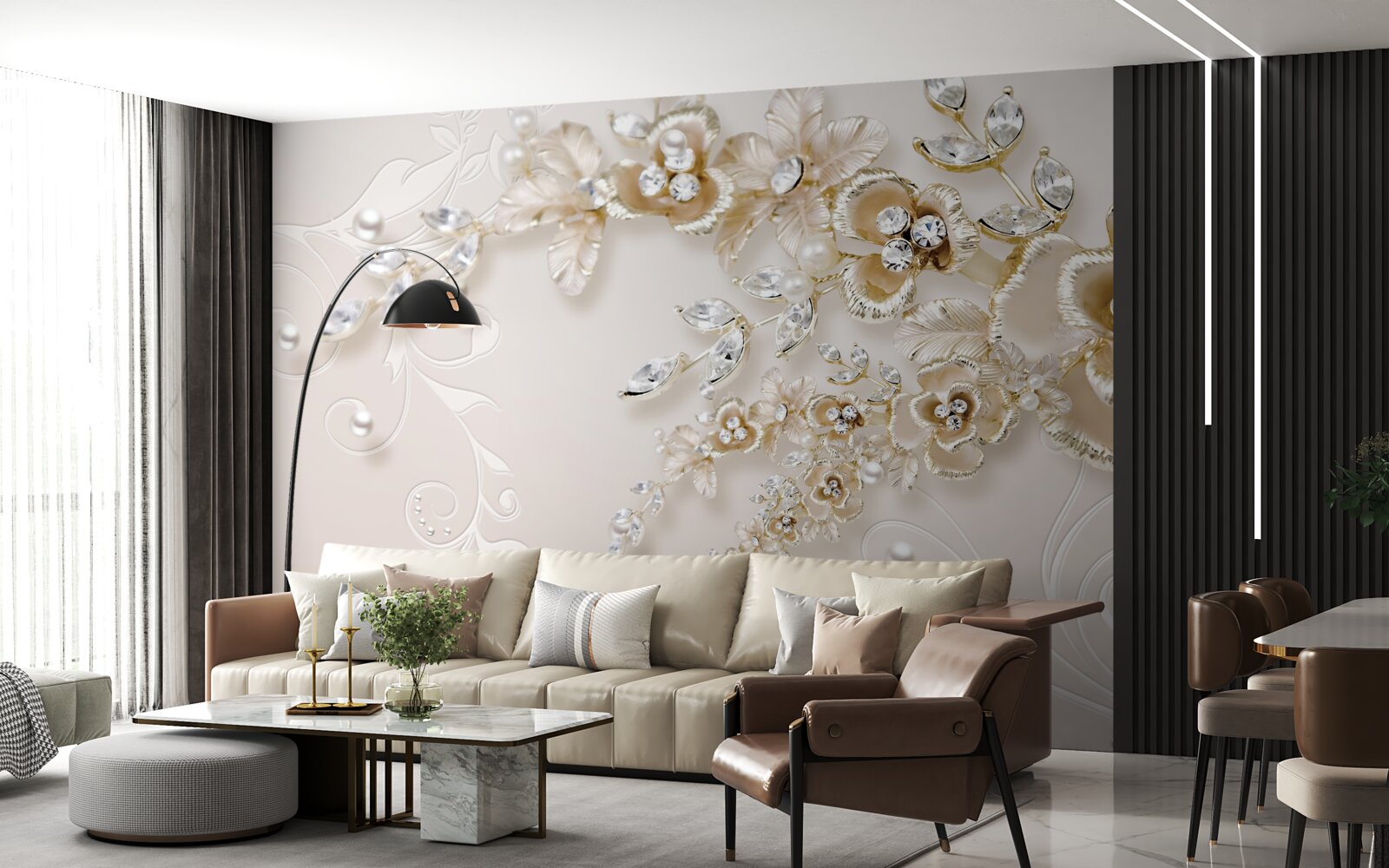 Фотошпалери гілки, що цвітуть золотом, всипані камінням