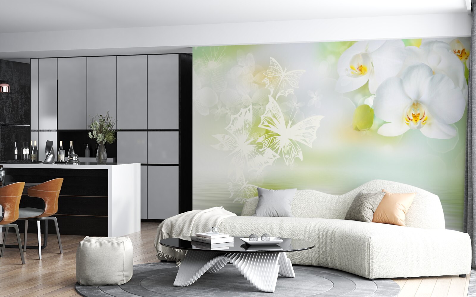 Фотошпалери Білосніжні орхідеї віддзеркалюються у воді