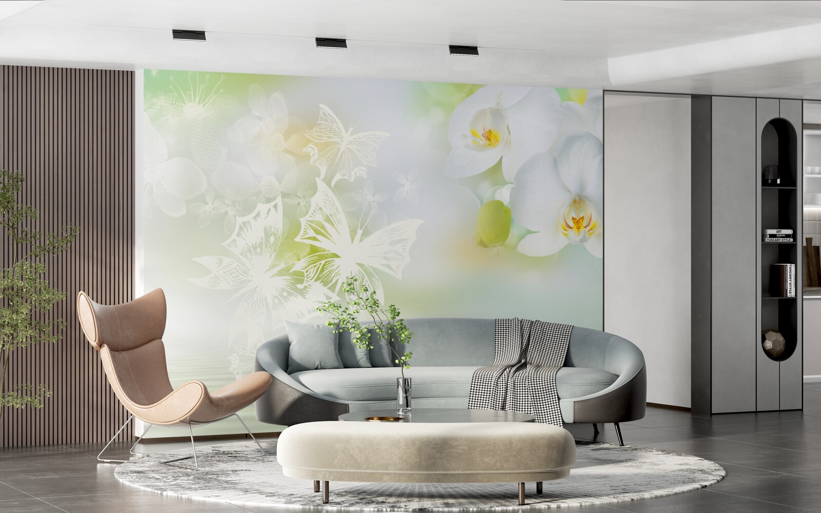 Фотошпалери Білосніжні орхідеї віддзеркалюються у воді