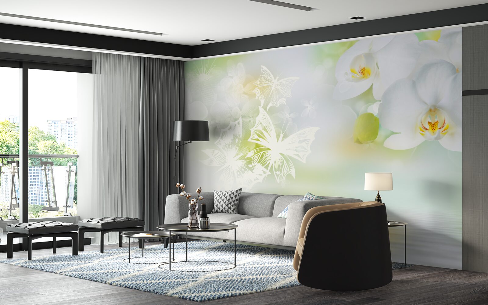 Фотошпалери Білосніжні орхідеї віддзеркалюються у воді