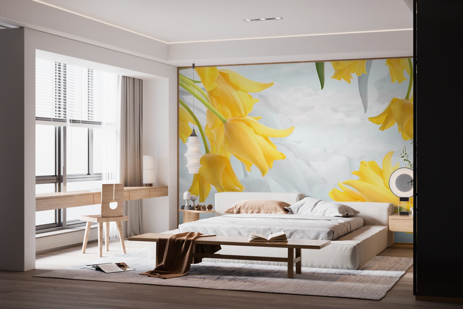 Фотошпалери Жовті тюльпани на тлі блакитного неба