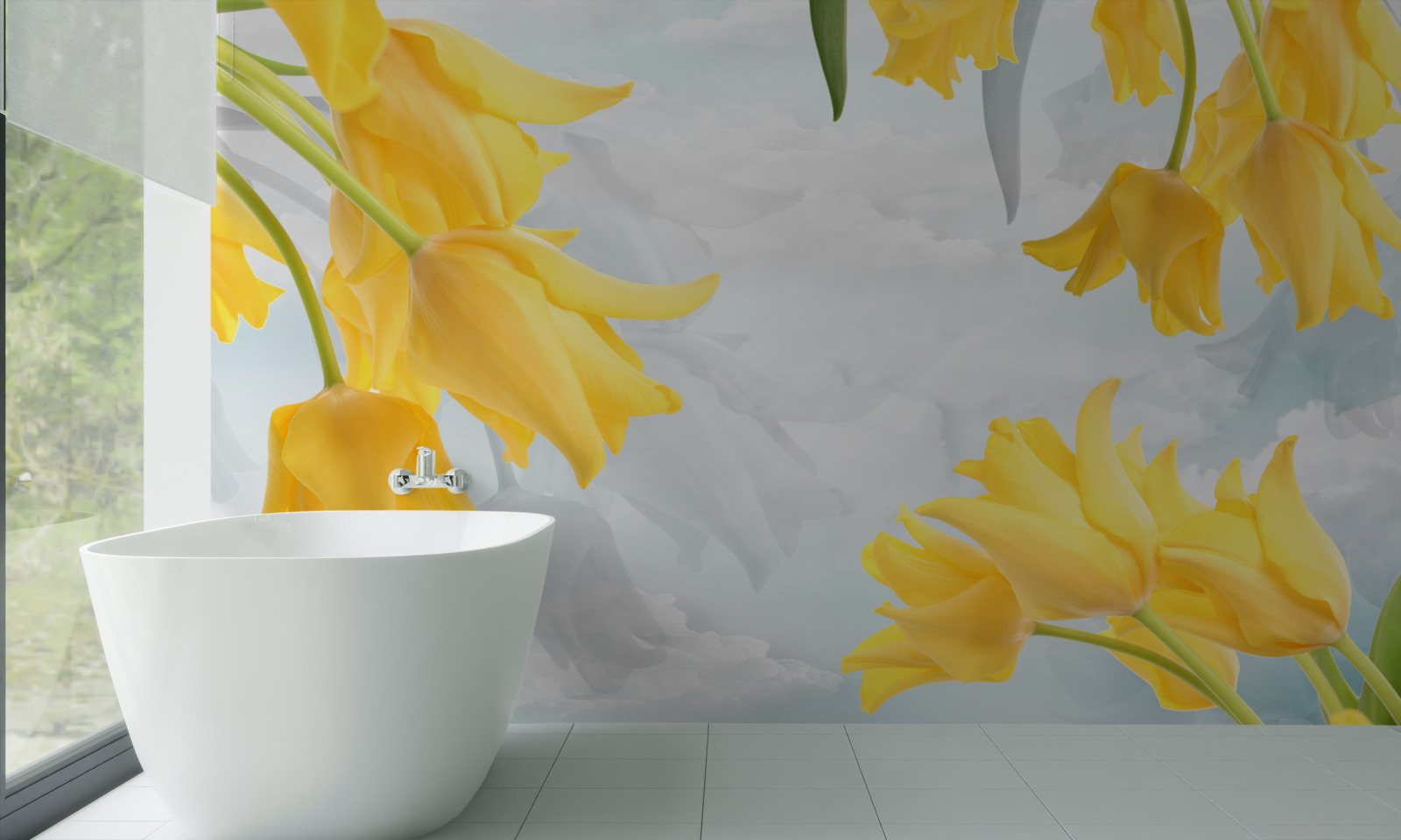 Фотошпалери Жовті тюльпани на тлі блакитного неба