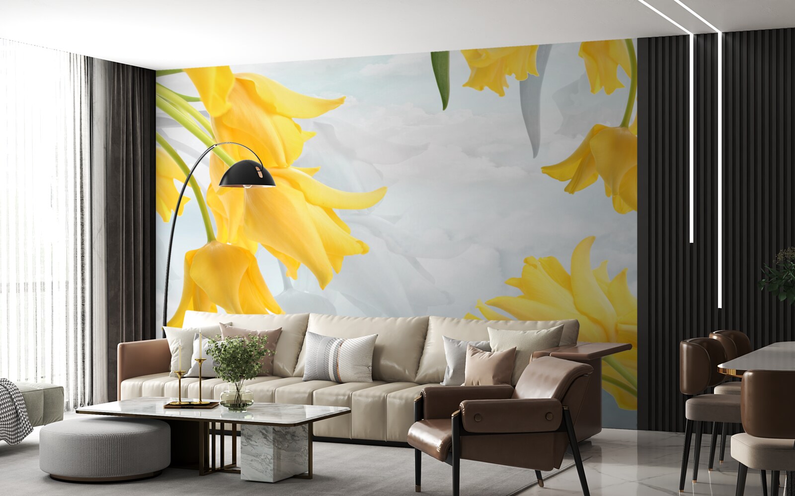 Фотошпалери Жовті тюльпани на тлі блакитного неба