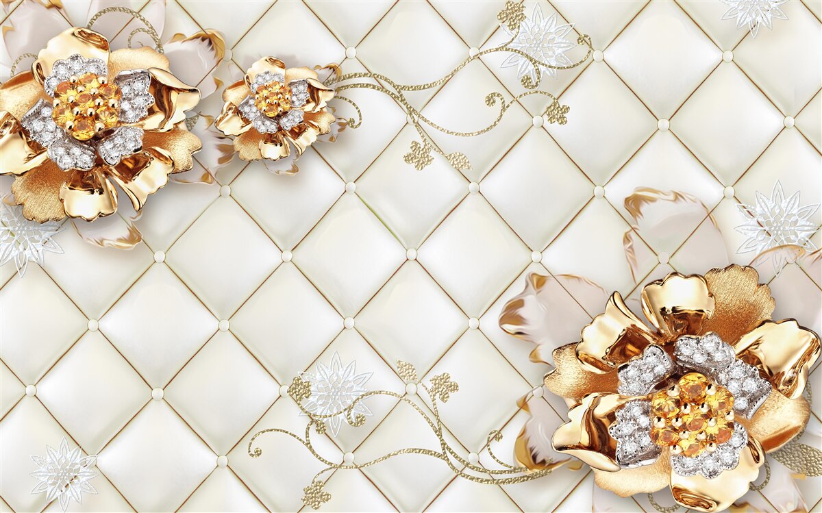 Фотошпалери квіткові бутони з перлинками, що нагадують золото