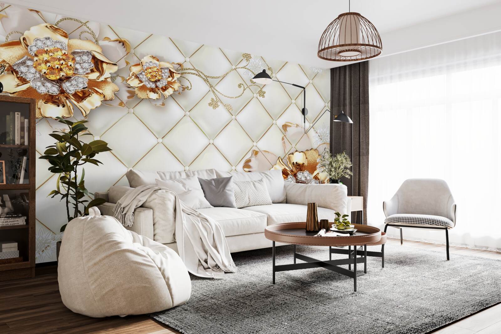 Фотошпалери квіткові бутони з перлинками, що нагадують золото