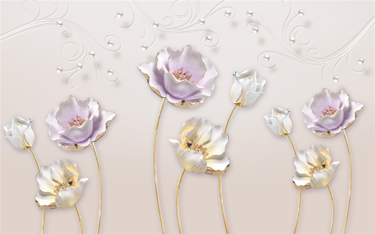 Фотошпалери біло-блакитні витончені лотоси