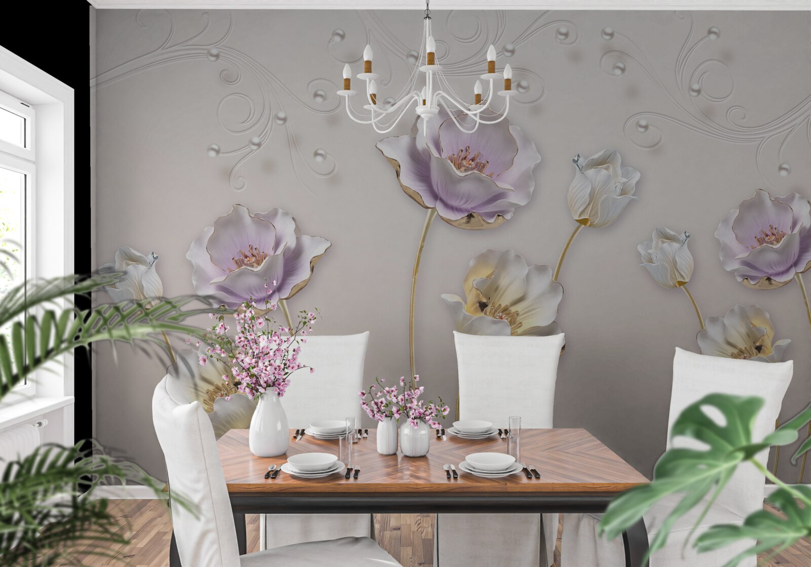 Фотошпалери біло-блакитні витончені лотоси