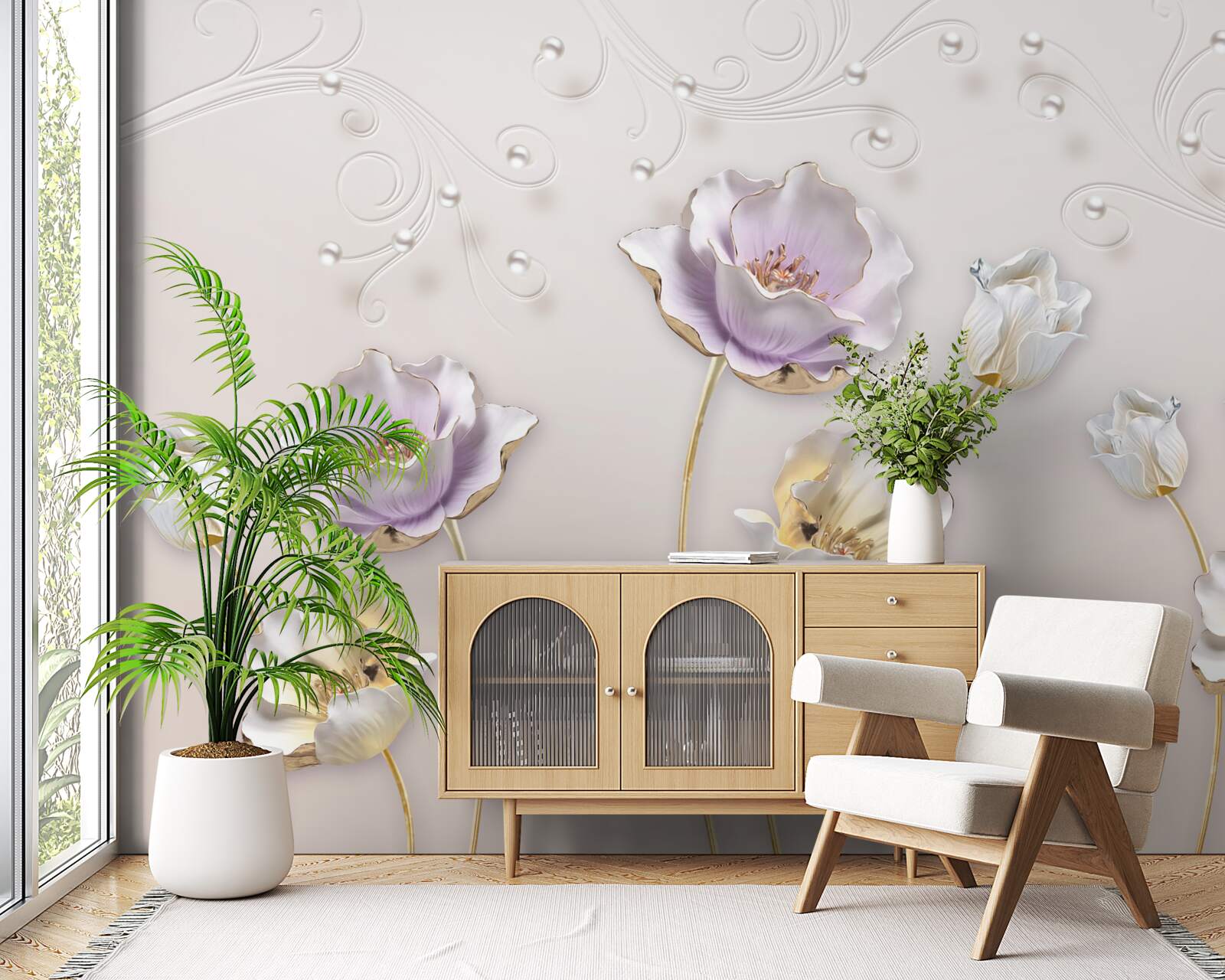 Фотошпалери біло-блакитні витончені лотоси