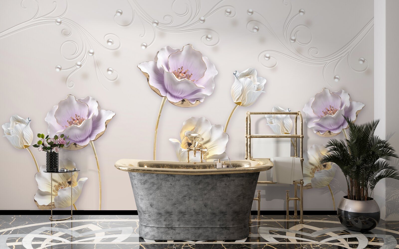 Фотошпалери біло-блакитні витончені лотоси