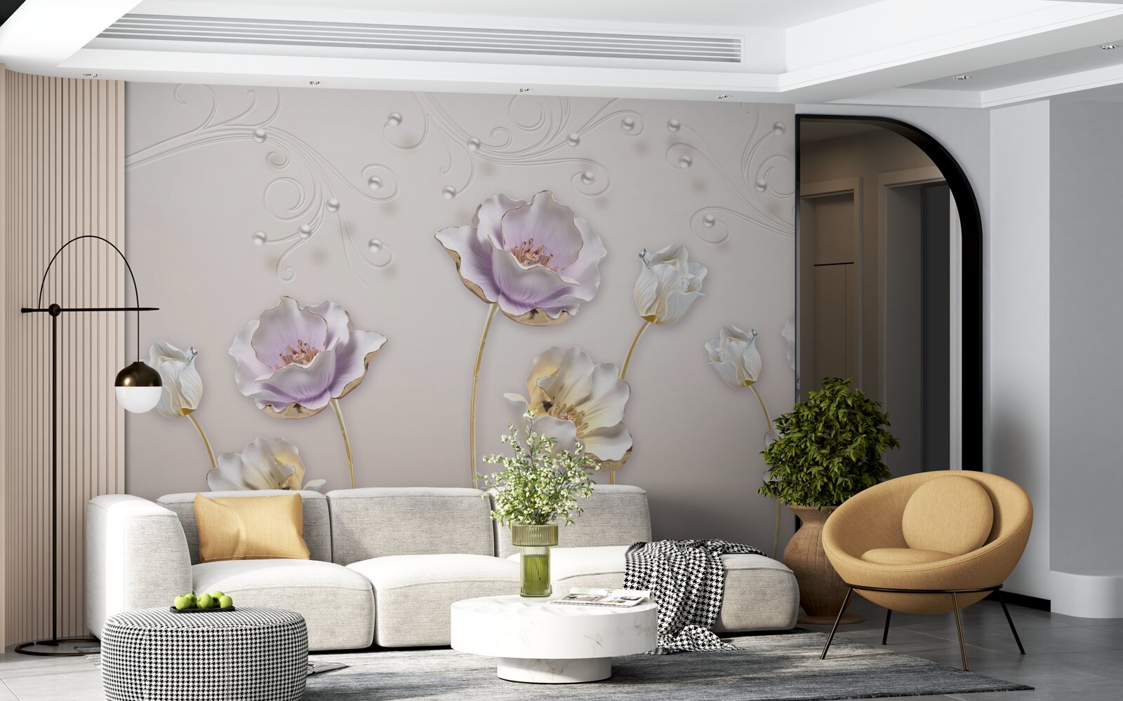 Фотошпалери біло-блакитні витончені лотоси