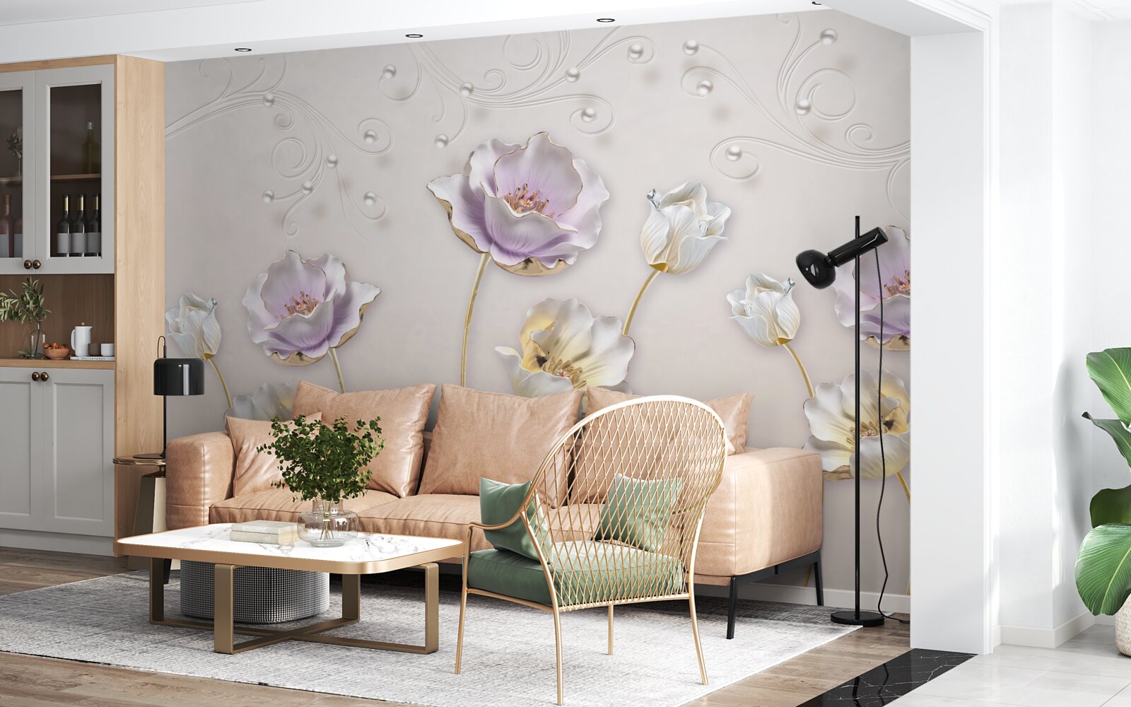 Фотошпалери біло-блакитні витончені лотоси