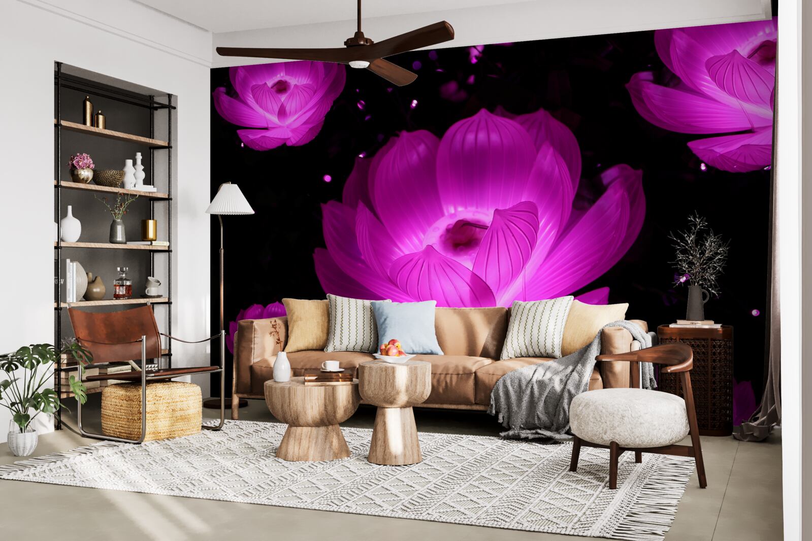 Фотошпалери фіолетові квіти в неоновому світлі