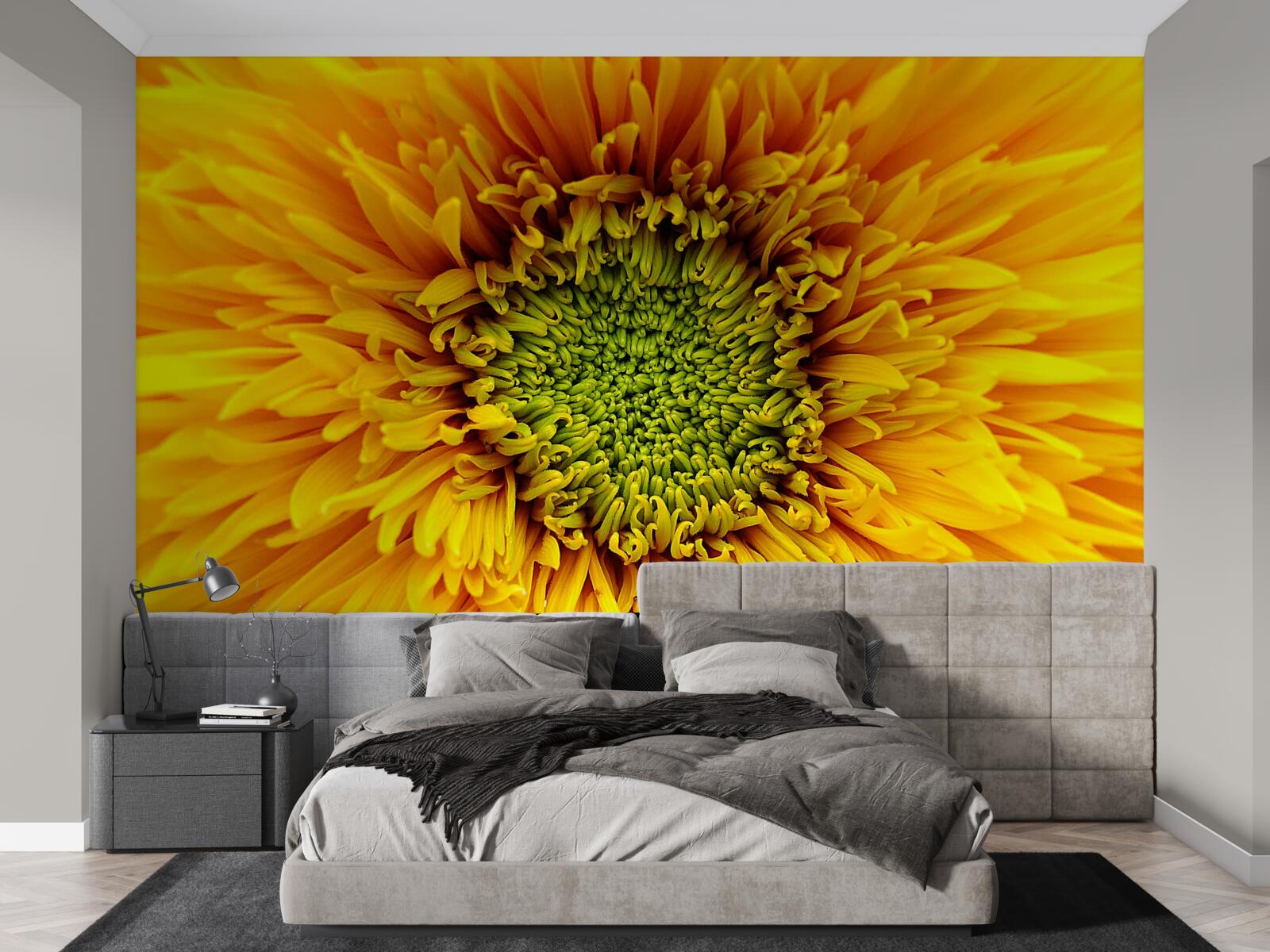 Фотошпалери квітка із зеленою серединкою, пофарбована в яскраво-жовтий колір