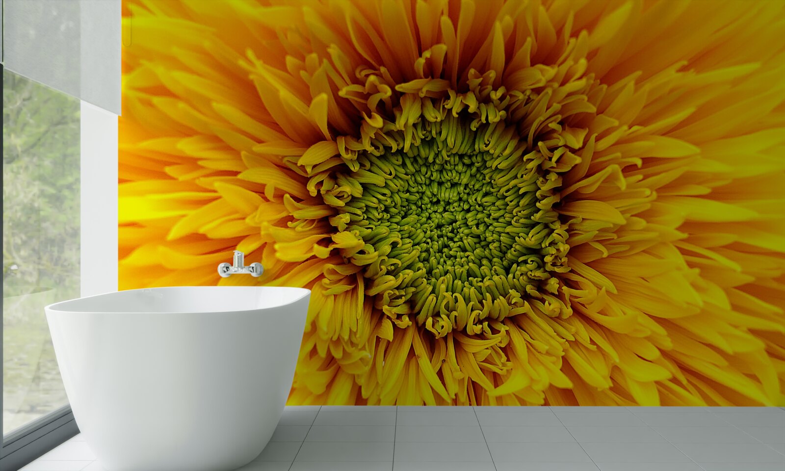 Фотошпалери квітка із зеленою серединкою, пофарбована в яскраво-жовтий колір