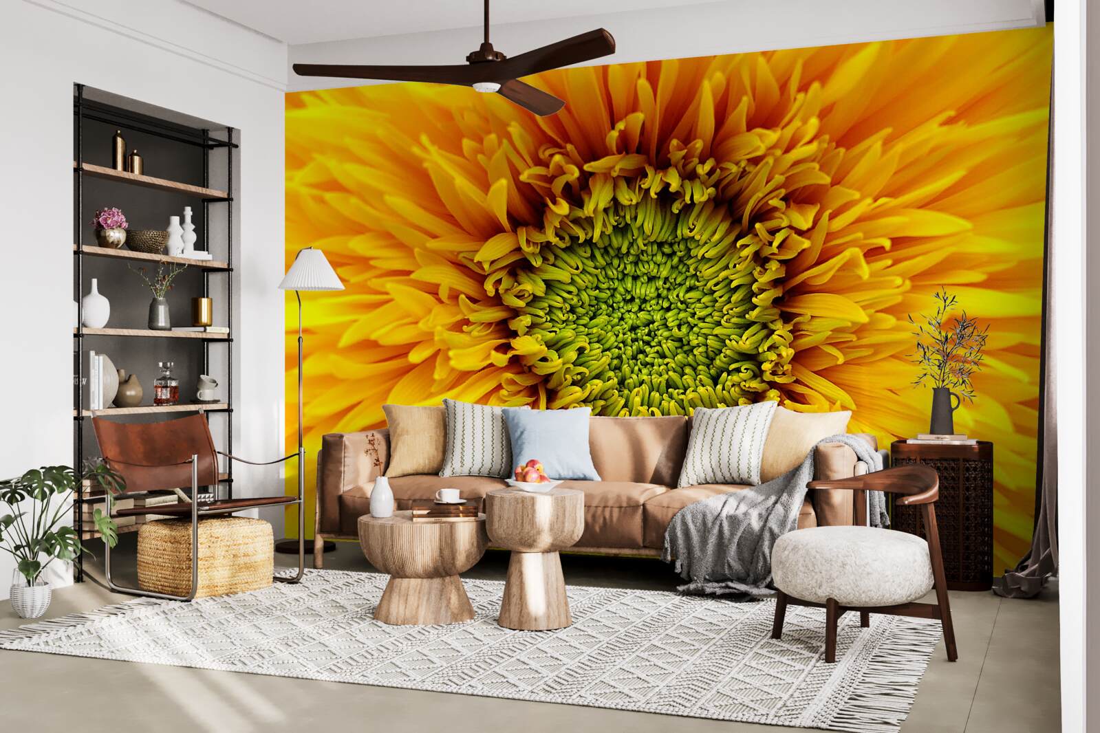 Фотошпалери квітка із зеленою серединкою, пофарбована в яскраво-жовтий колір