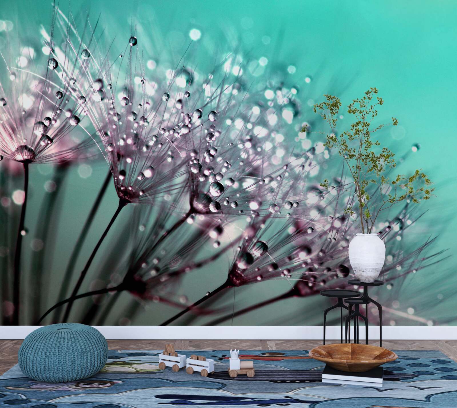 Фотошпалери ранкова роса на квітці кульбаби