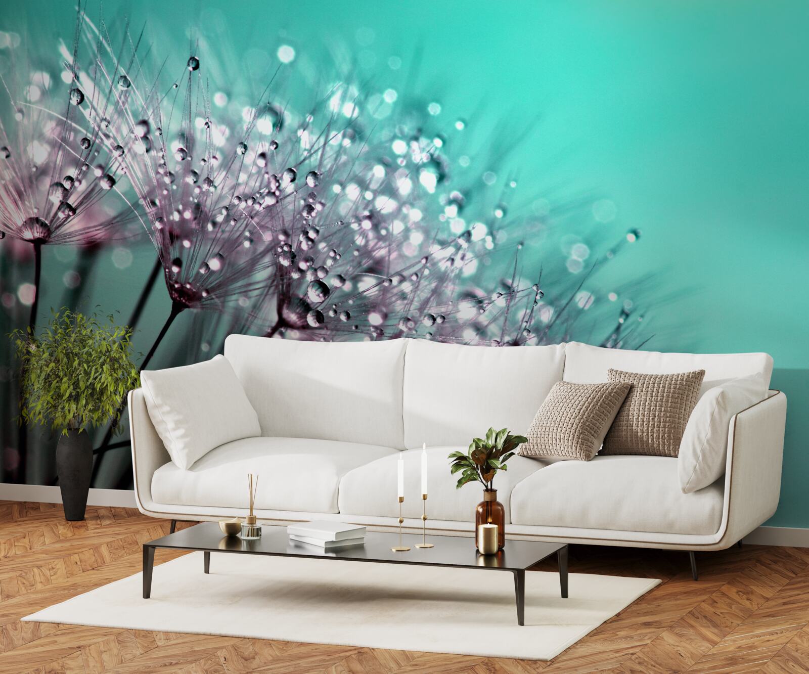 Фотошпалери ранкова роса на квітці кульбаби