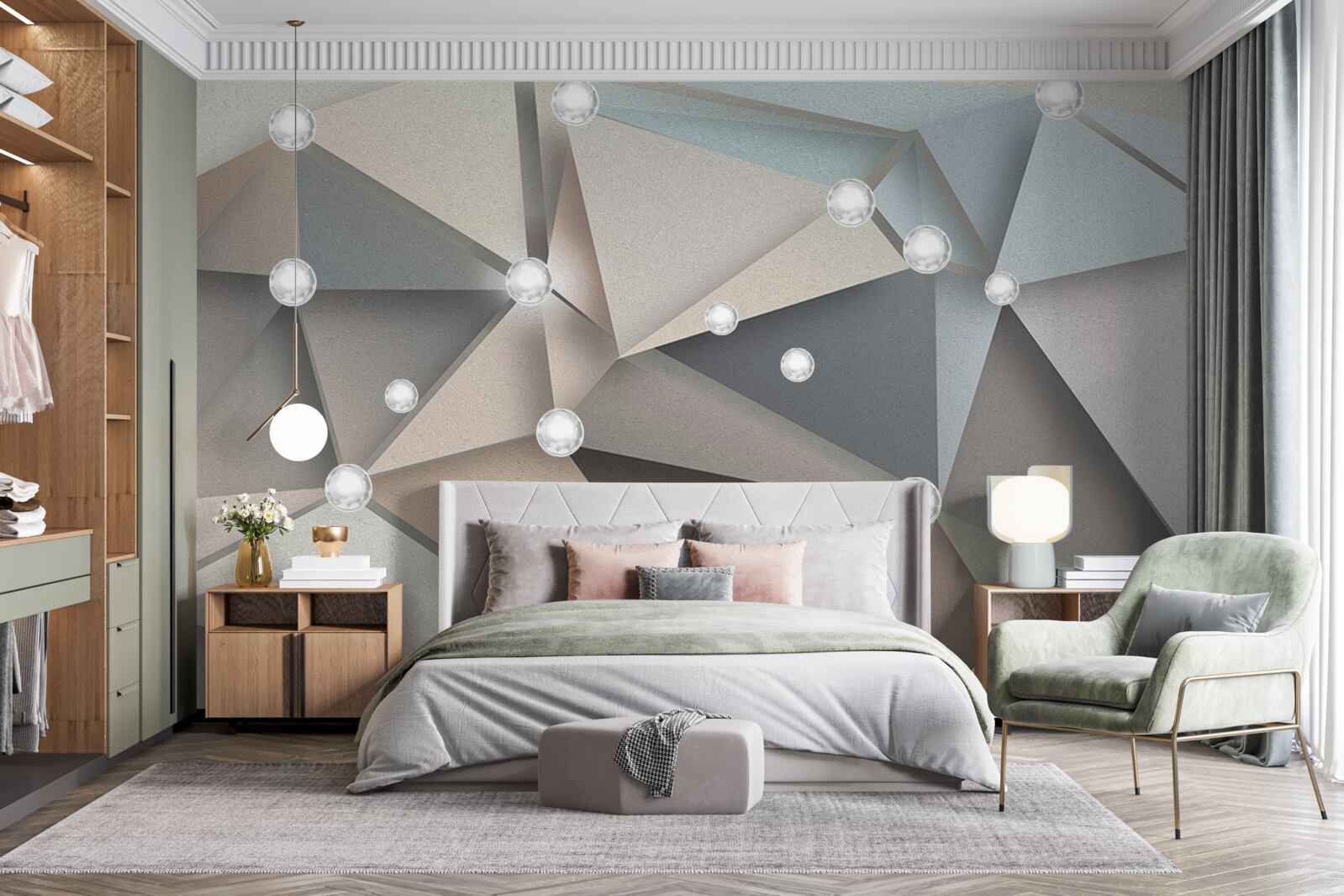 Фотошпалери перламутр на трикутниках у пастельних відтінках