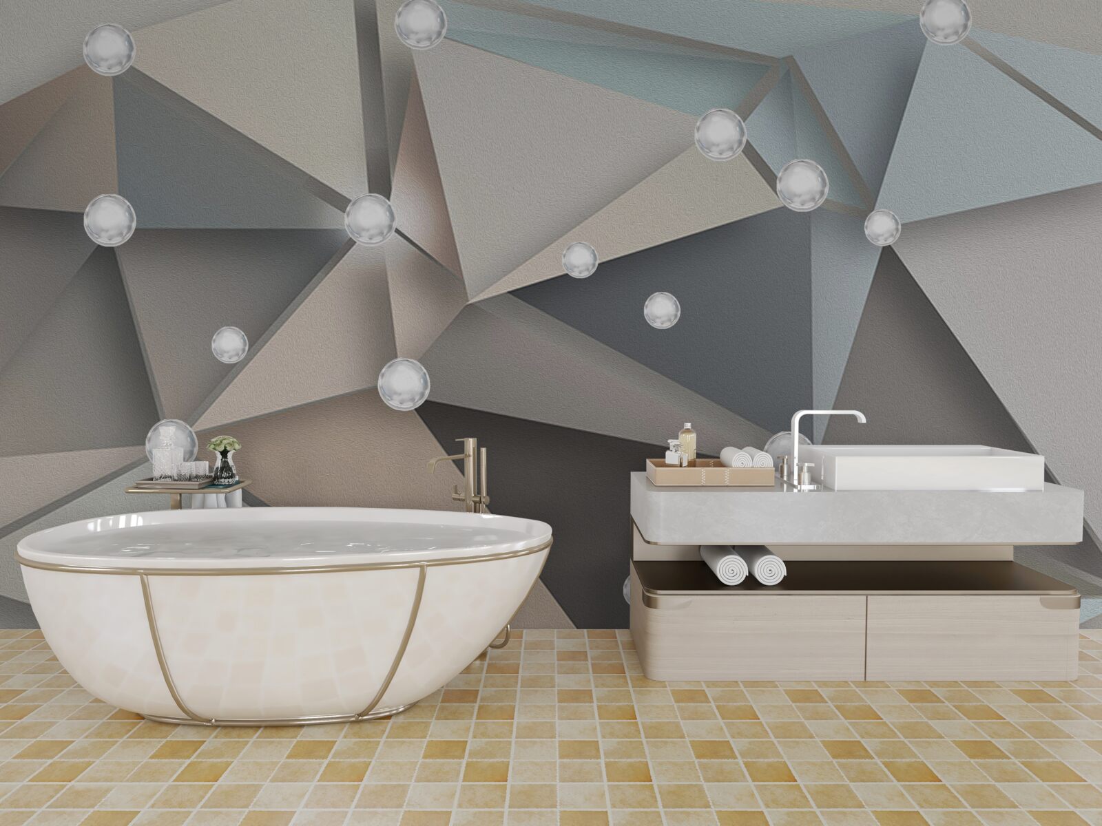 Фотошпалери перламутр на трикутниках у пастельних відтінках