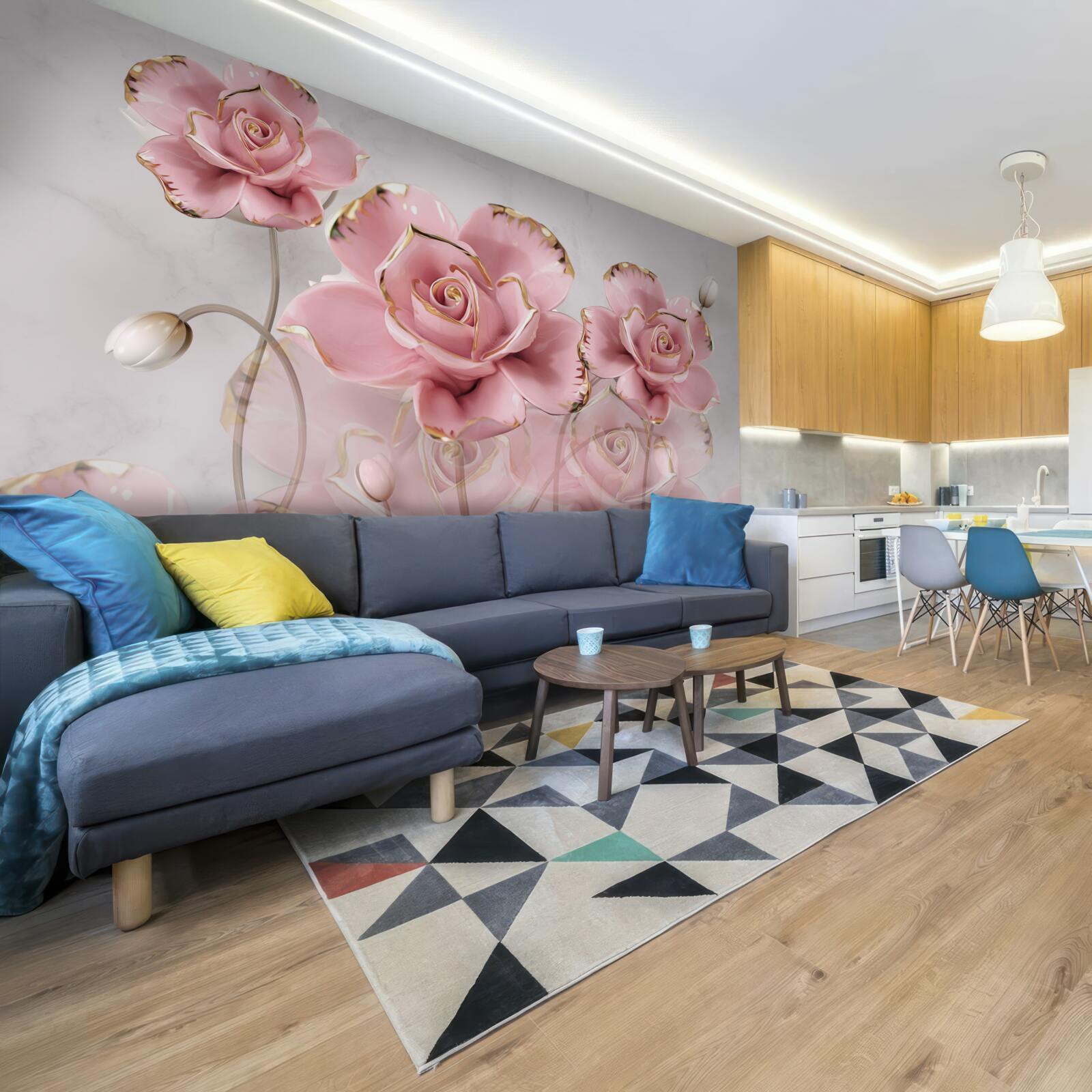 Фотошпалери ніжний фон, прикрашений рожевими трояндами