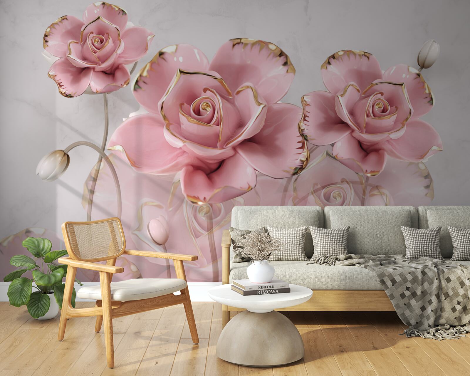 Фотошпалери ніжний фон, прикрашений рожевими трояндами