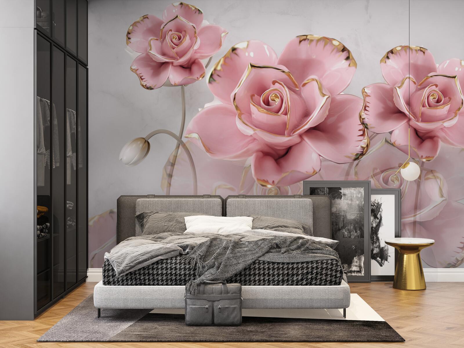 Фотошпалери ніжний фон, прикрашений рожевими трояндами