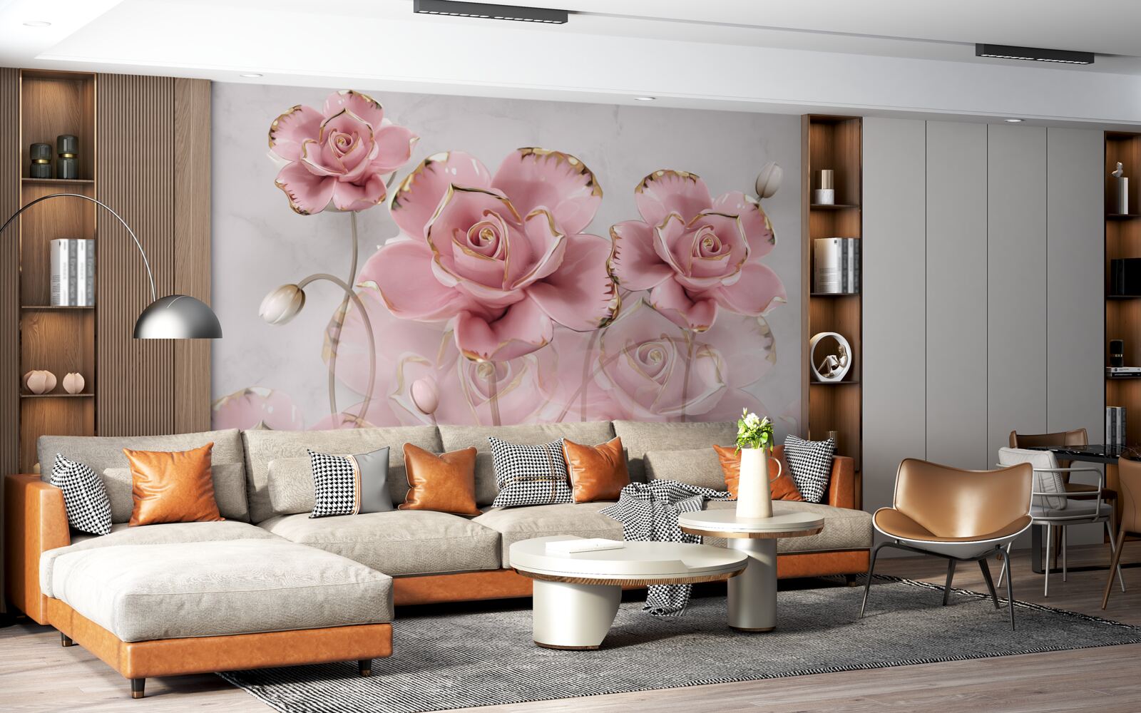 Фотошпалери ніжний фон, прикрашений рожевими трояндами