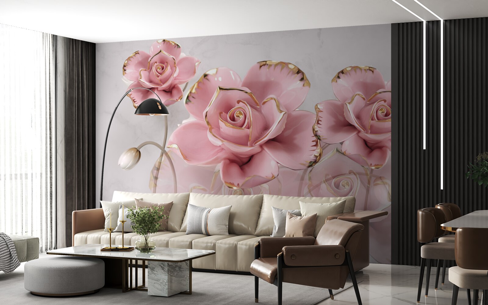 Фотошпалери ніжний фон, прикрашений рожевими трояндами