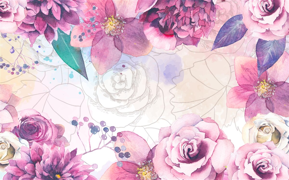 Фотошпалери Акварельний фон з квітами в бузкових тонах