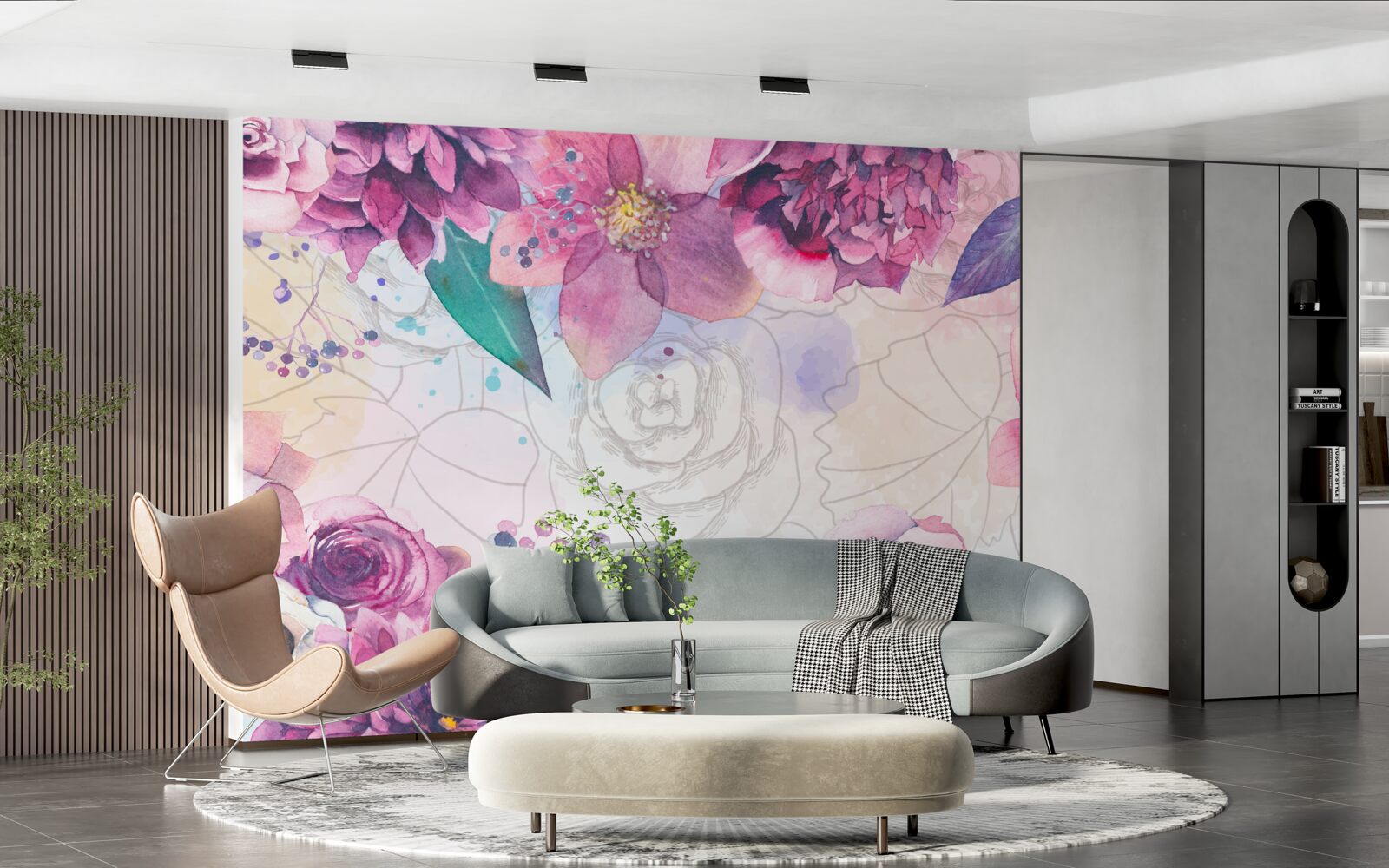 Фотошпалери Акварельний фон з квітами в бузкових тонах