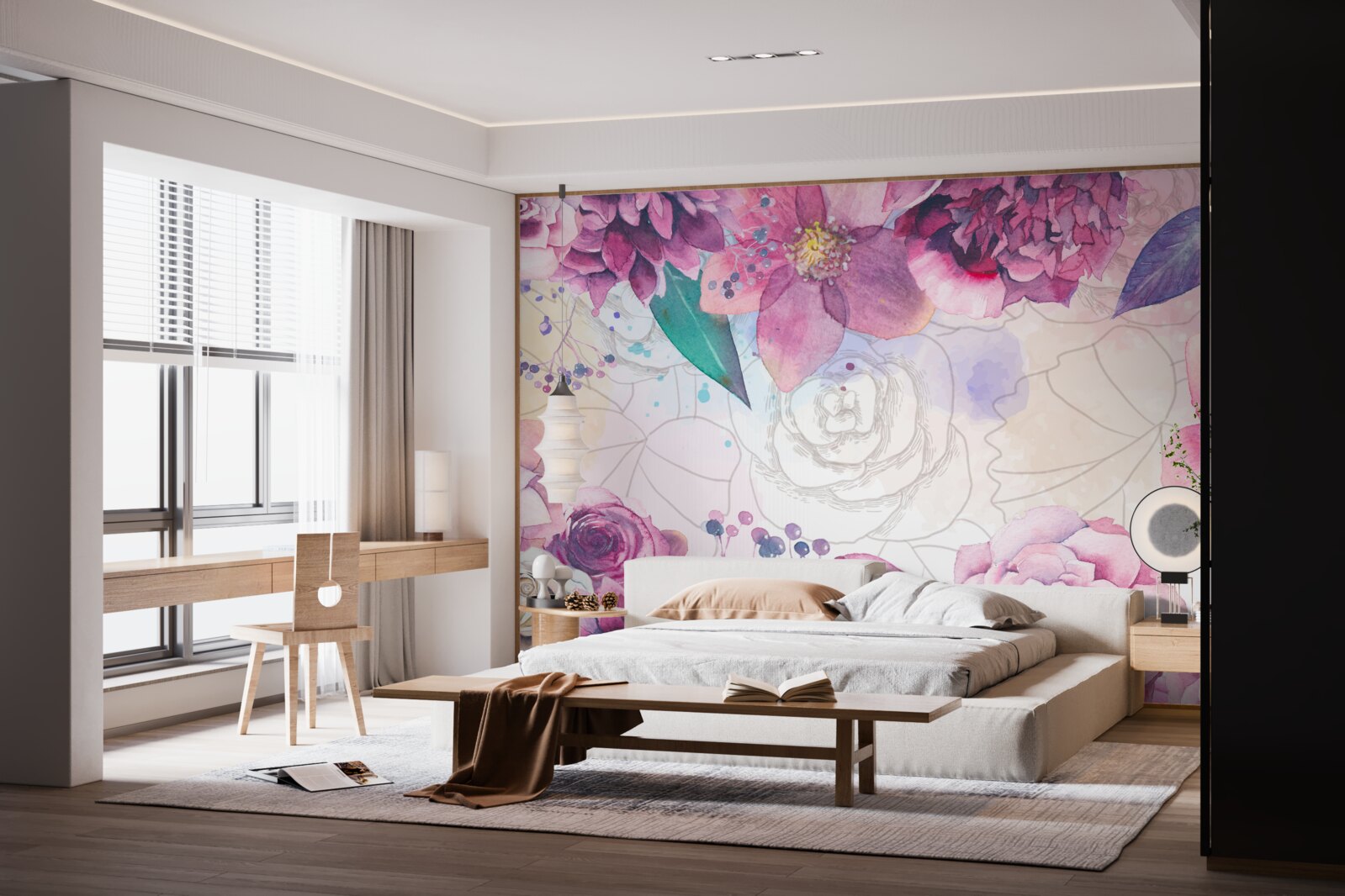 Фотошпалери Акварельний фон з квітами в бузкових тонах