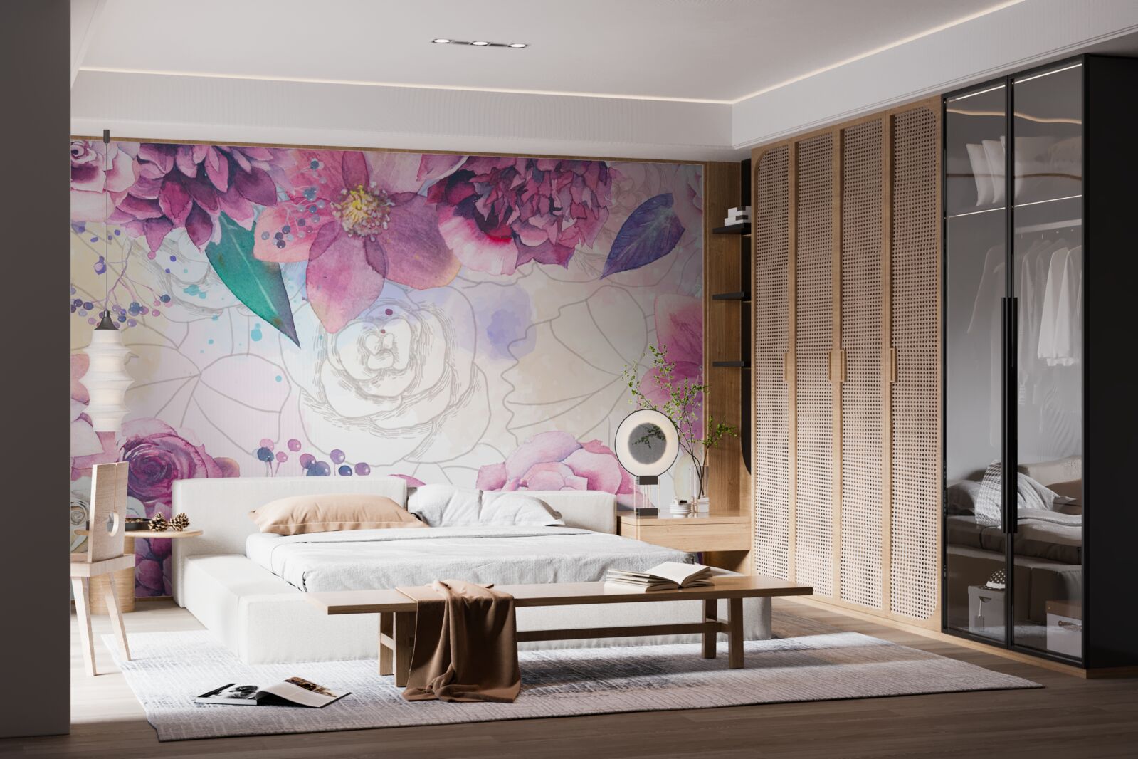 Фотошпалери Акварельний фон з квітами в бузкових тонах