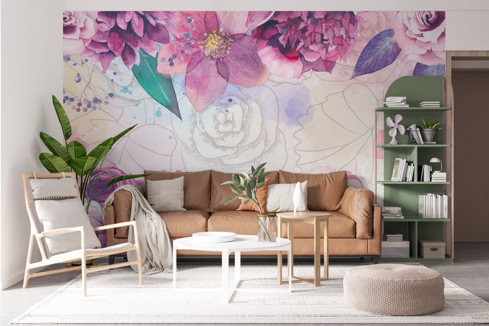 Фотошпалери Акварельний фон з квітами в бузкових тонах