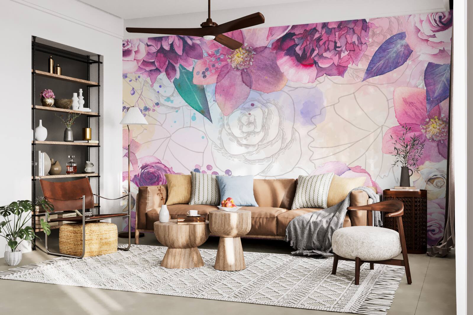 Фотошпалери Акварельний фон з квітами в бузкових тонах