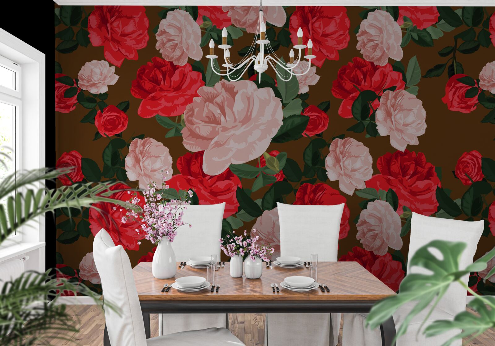 Фотошпалери червоні та рожеві квіти троянд