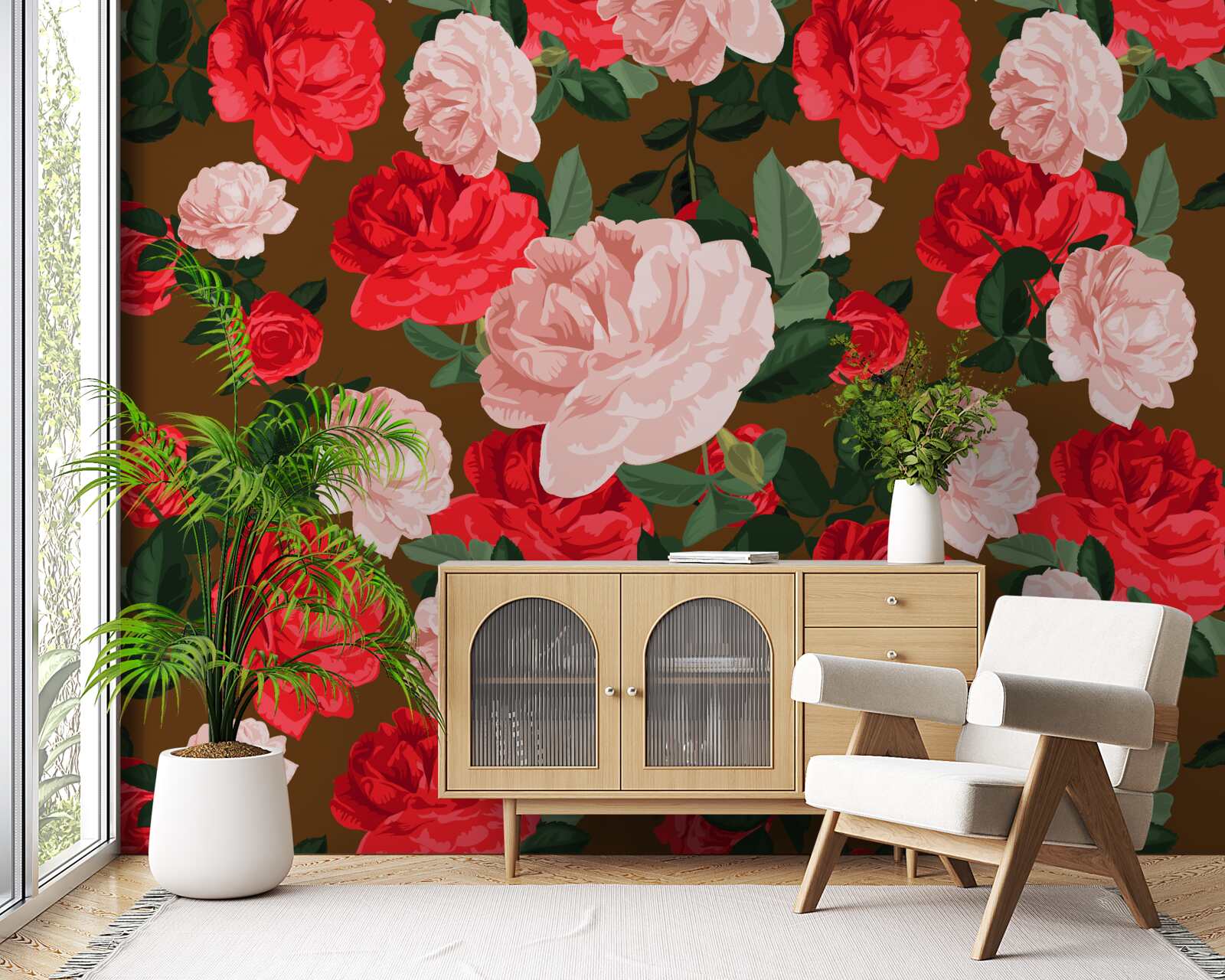 Фотошпалери червоні та рожеві квіти троянд