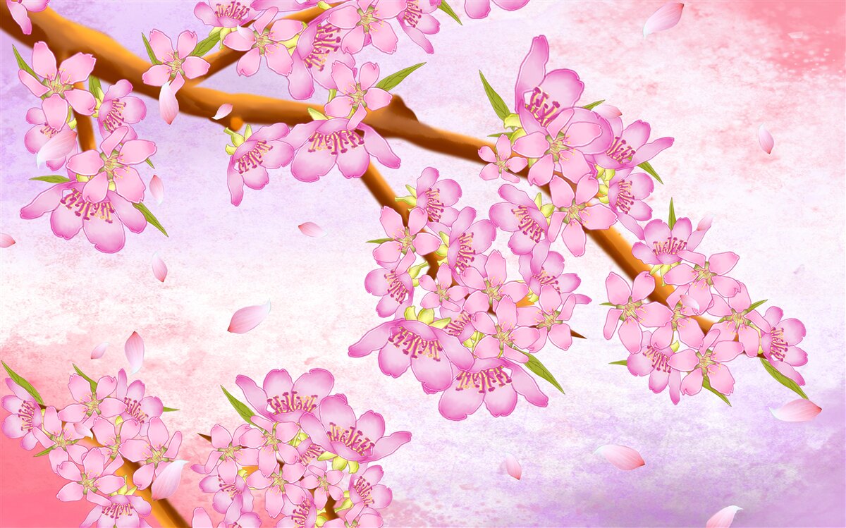 Фотошпалери на гілках розпускаються красиві рожеві бутони