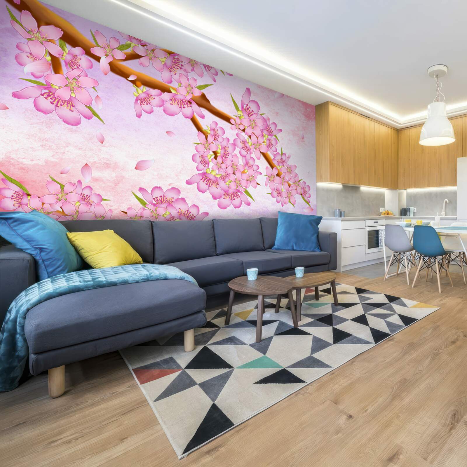 Фотошпалери на гілках розпускаються красиві рожеві бутони