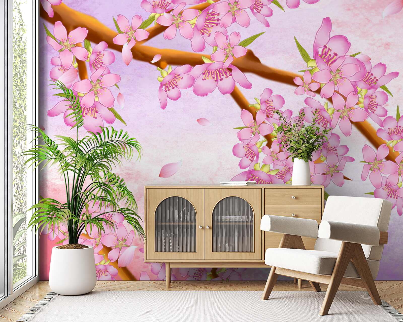 Фотошпалери на гілках розпускаються красиві рожеві бутони