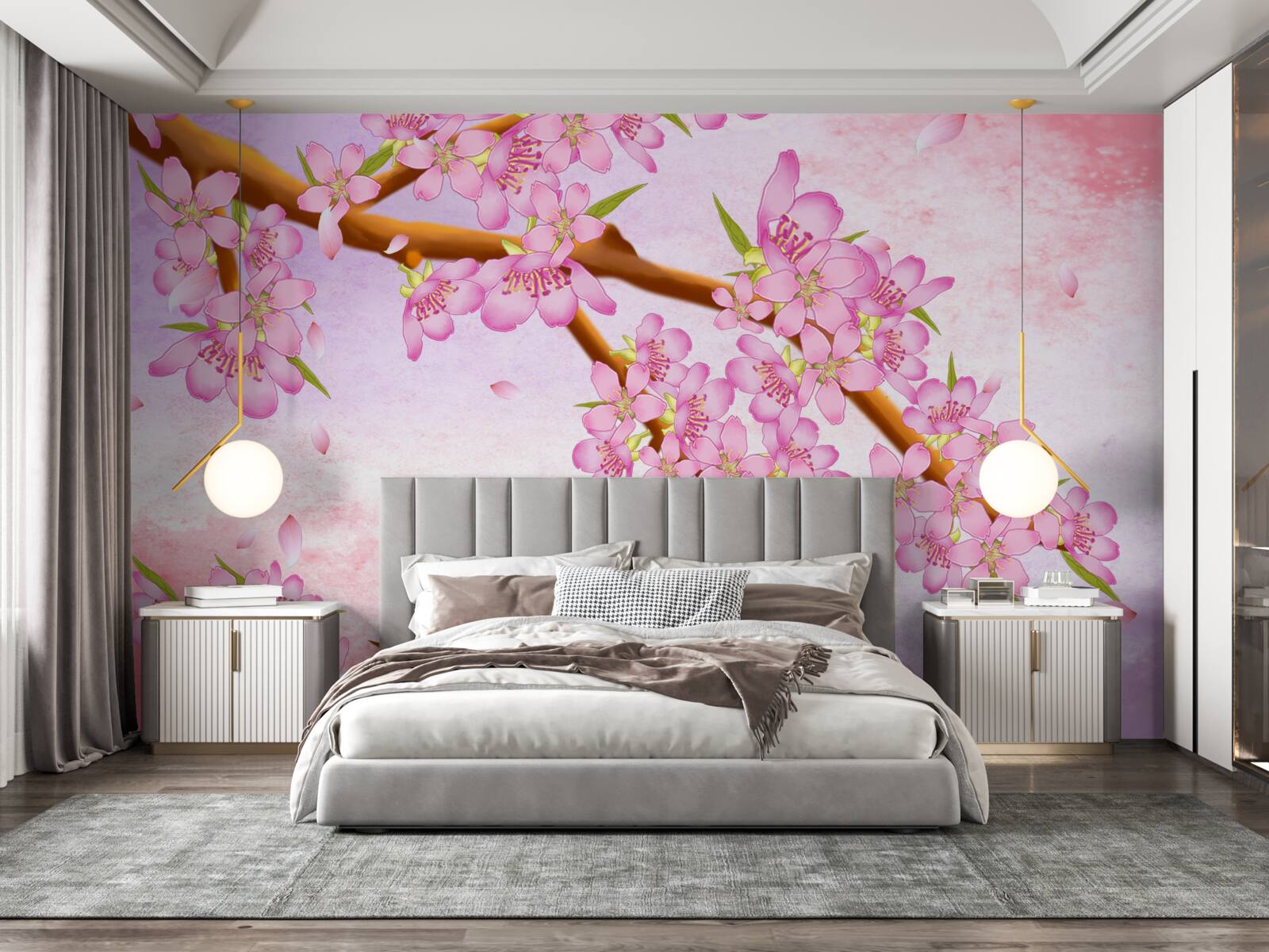 Фотошпалери на гілках розпускаються красиві рожеві бутони