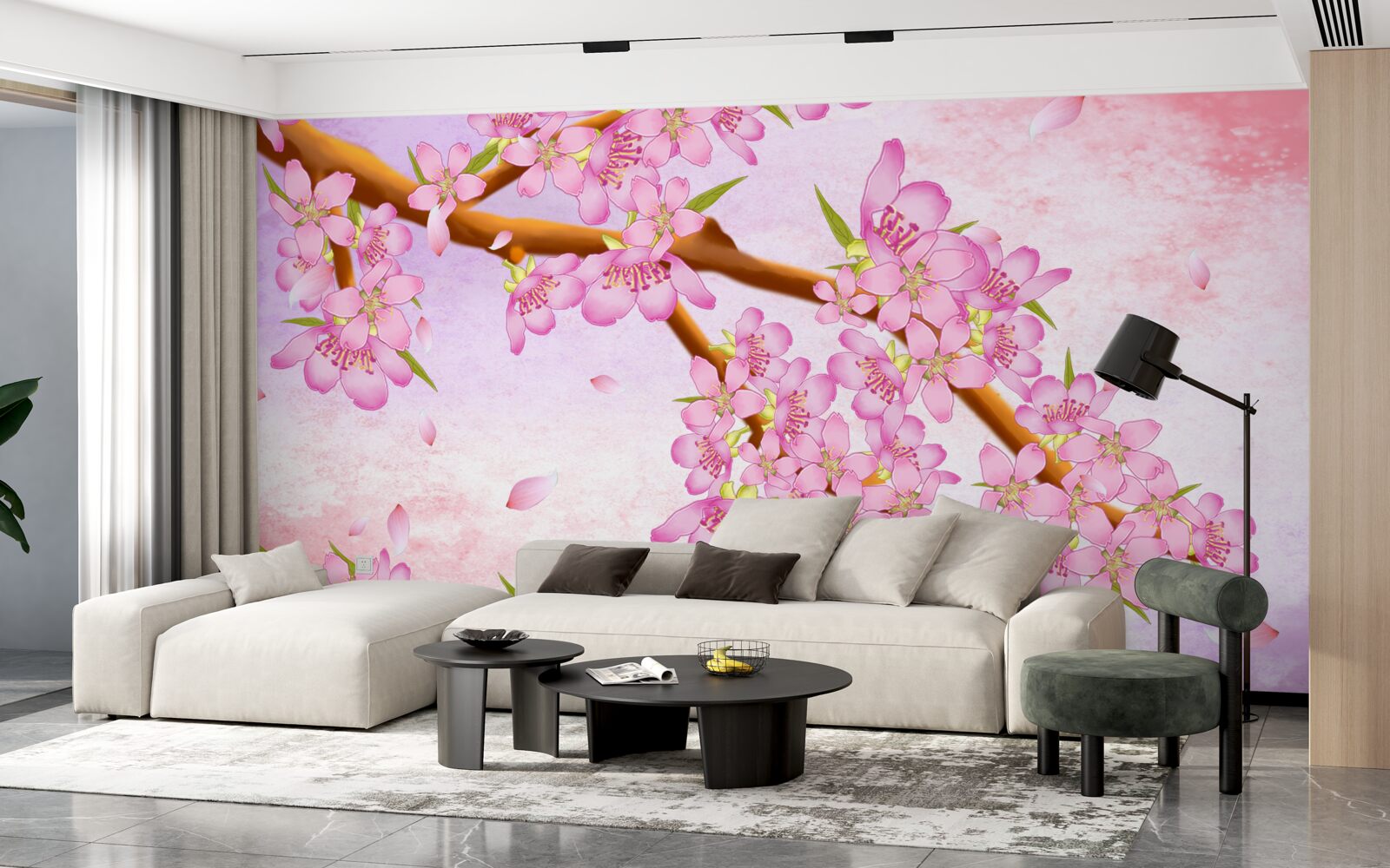 Фотошпалери на гілках розпускаються красиві рожеві бутони